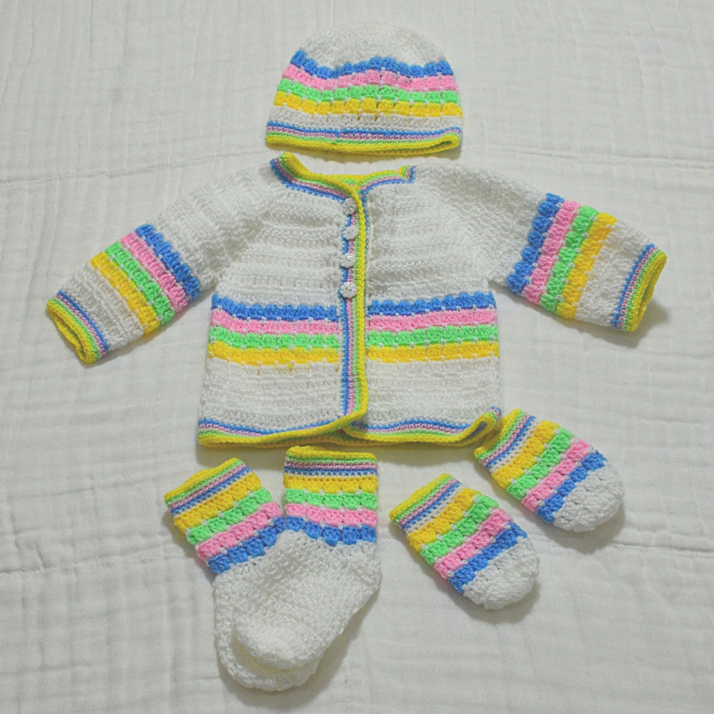 Crochet Baby Jersey / Overcoat, Hat, Socks, Mittens Set