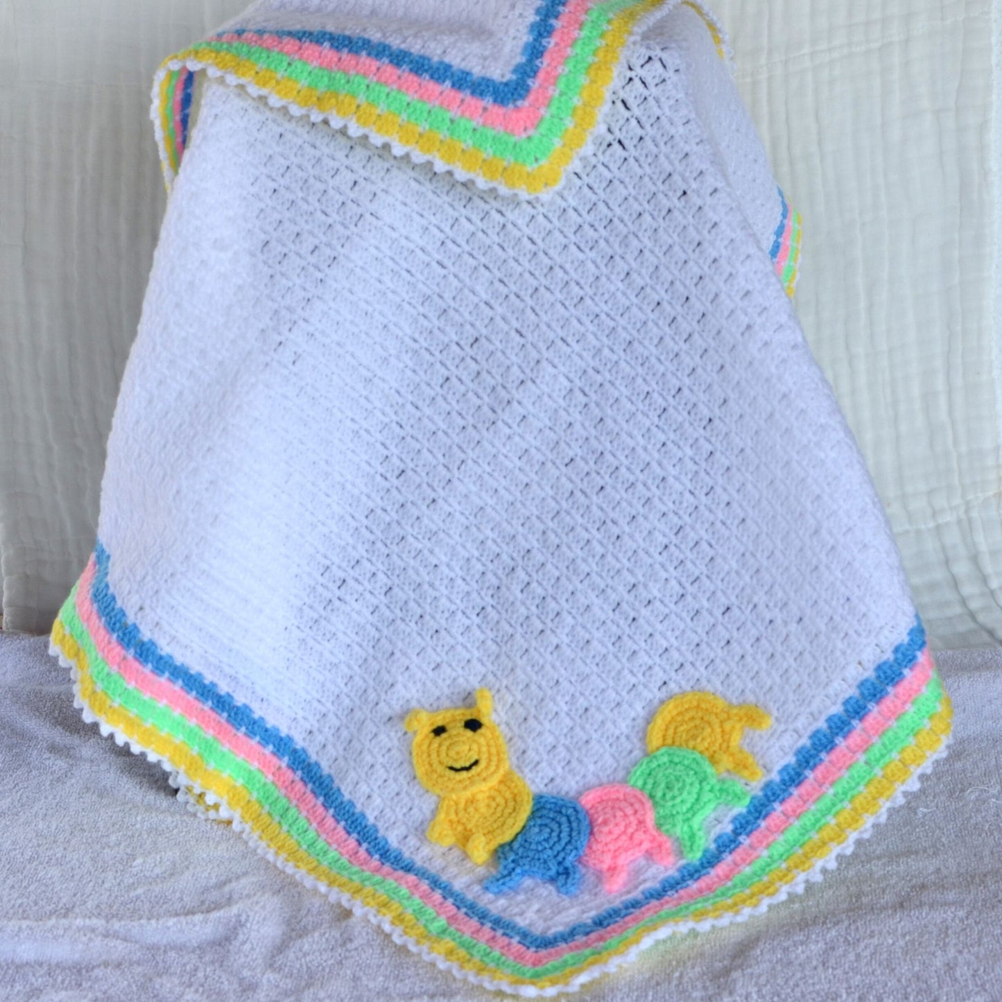 Handmade Crochet Baby Blanket White  - 90 x 80cm