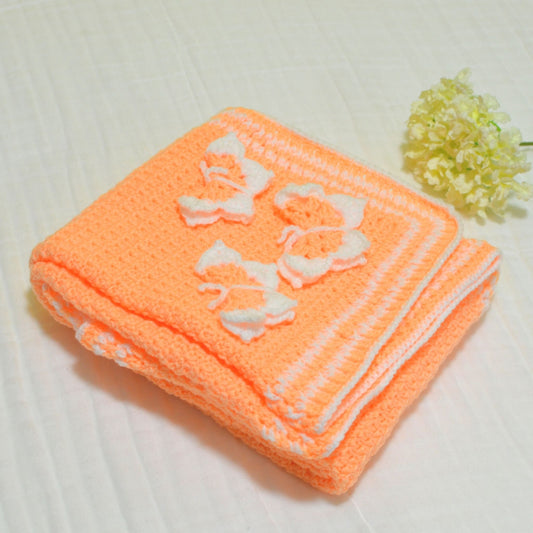 Handmade Crochet Baby Blanket Orange  - 90 x 80cm