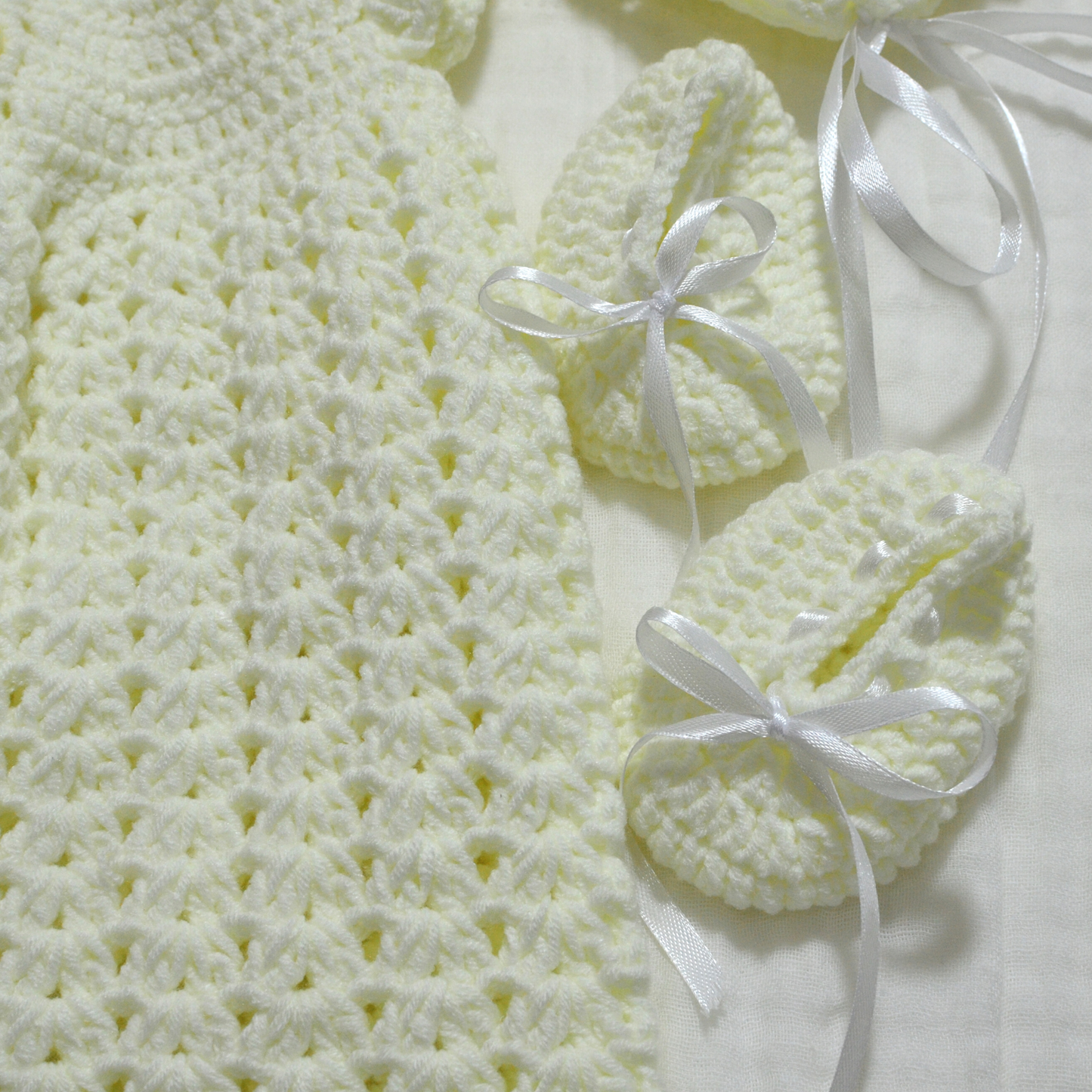 Crochet Baby Dress With Hat and Shoes - Newborn size